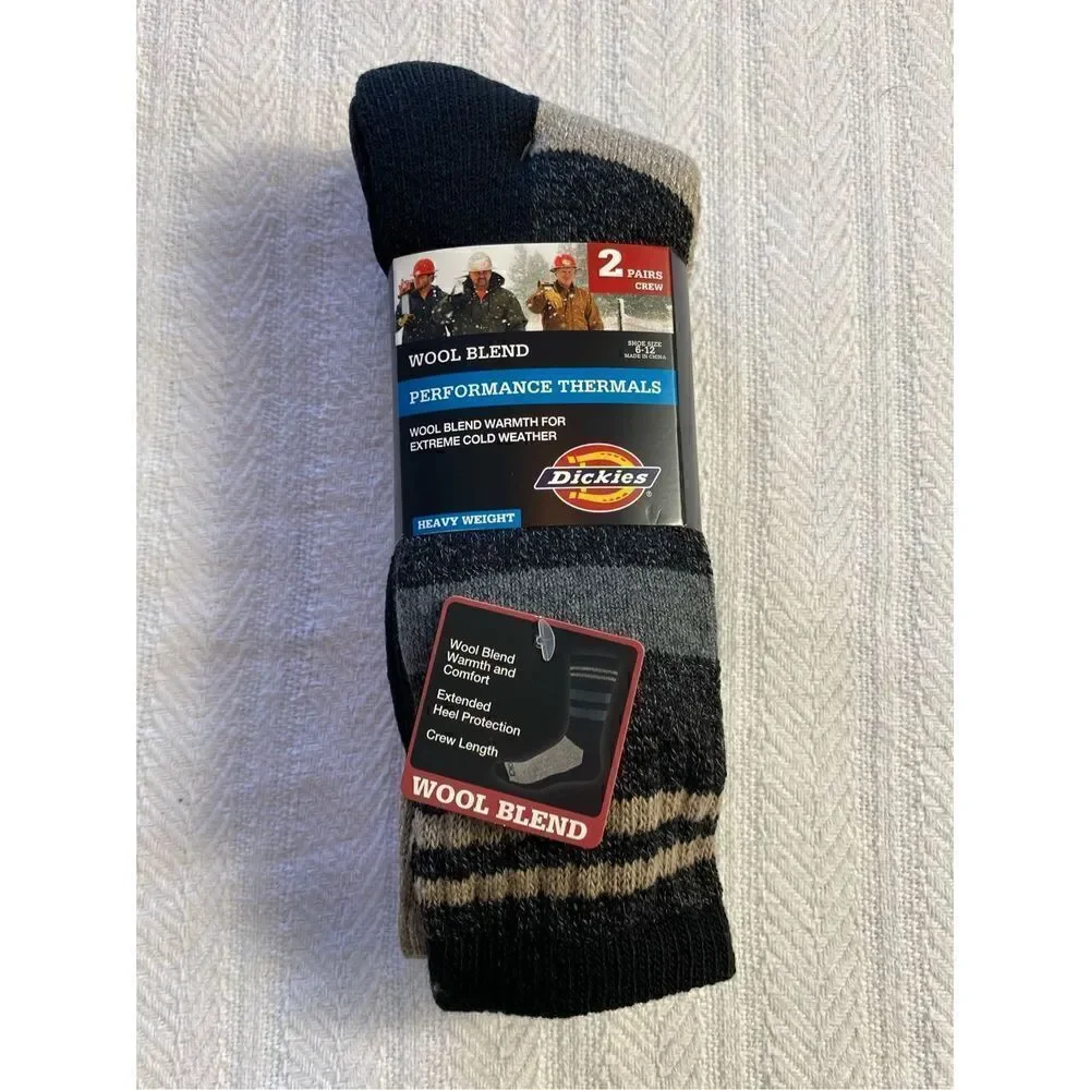 DICKIES Mens Shoe Size 6-12 Heaveyweight Wool-blend Thermel Crew Socks 2-Pack